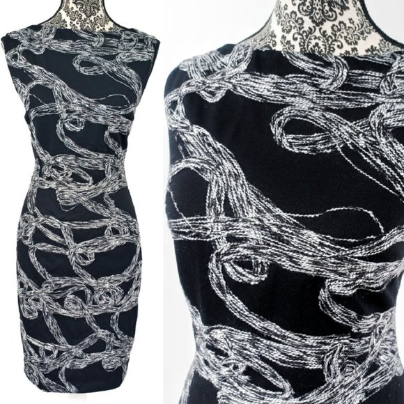 CACHE Sleeveless Embroidered Scroll Pattern Stretch Sheath Dress 10 - Picture 1 of 5